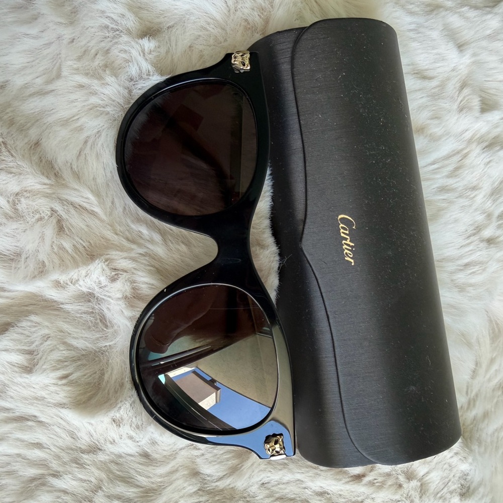 Cartier Black Women's Oversized Sunglasses with Gold Accents